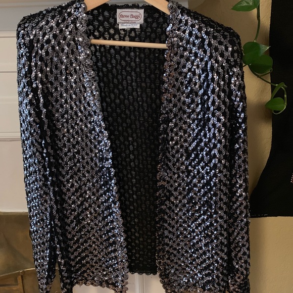 Vintage Silver Sequin Open Front Cardigan - Picture 2 of 4